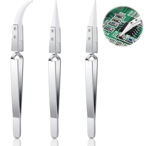 Serplex® 3Pcs Electronics Tweezers Non-Conductive Ceramic Tweezers Stainless Steel Handle Ceramic Tweezers 1200 °C Heat Resistance Design Multi Use Tweezes for PCBs, Electronics, 3D Printing Serplex® 3Pcs Electronics Tweezers Non-Conductive Ceramic Tweezers Stainless Steel Handle Ceramic Tweezers 1200 °C Heat Resistance Design Multi Use Tweezes for PCBs, Electronics, 3D Printing
